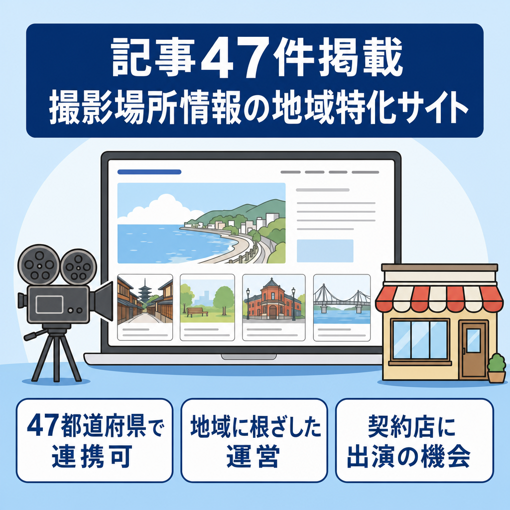 【掲載記事47件】店舗・ロケーション情報を掲載する地域特化型！フィルムコミッション（映画撮影・音楽PV・各種メディア）の下支えサイト