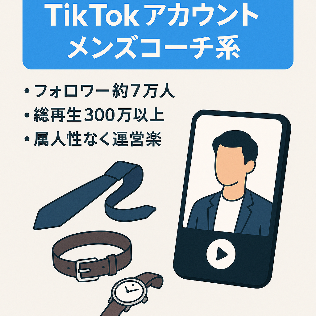 【TikTok 7万人】メンズコーチ系アカウント (総再生数300万以上・200万いいね・属人性無し)