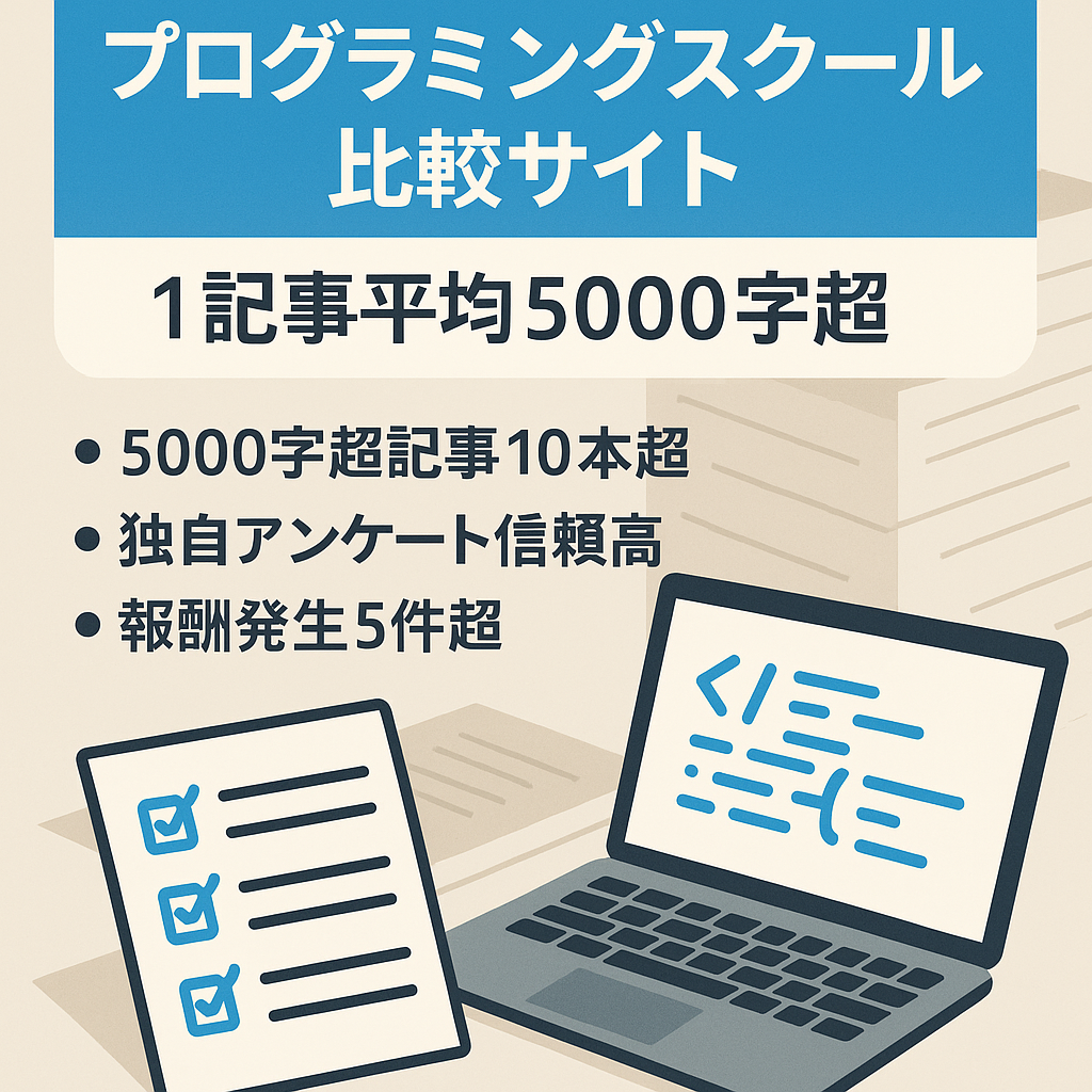 【1記事平均文字数5000文字以上のプログラミングスクール比較サイト】利用者へのアンケート実施済みで信頼性が高い！