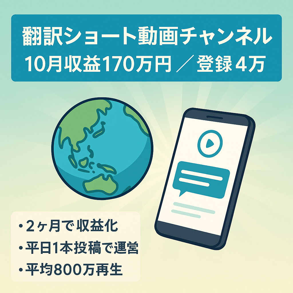 【10月収益170万円以上・登録者4万人】海外動画の翻訳解説ショート動画chの譲渡！月間再生1.7億回越え【属人性なし】【早期売却希望者優遇】