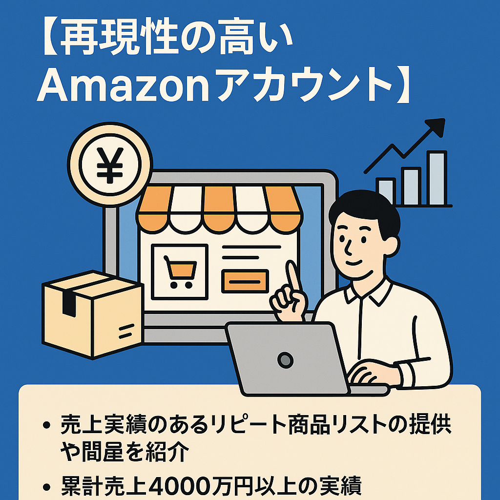 EC事業：※限定価格※物販事業【再現性の高いAmazonアカウント】累計売上4000万円以上/年間利益500万円/充実したアフターフォロー/出品規制も複数解除済/雑貨・日用品など