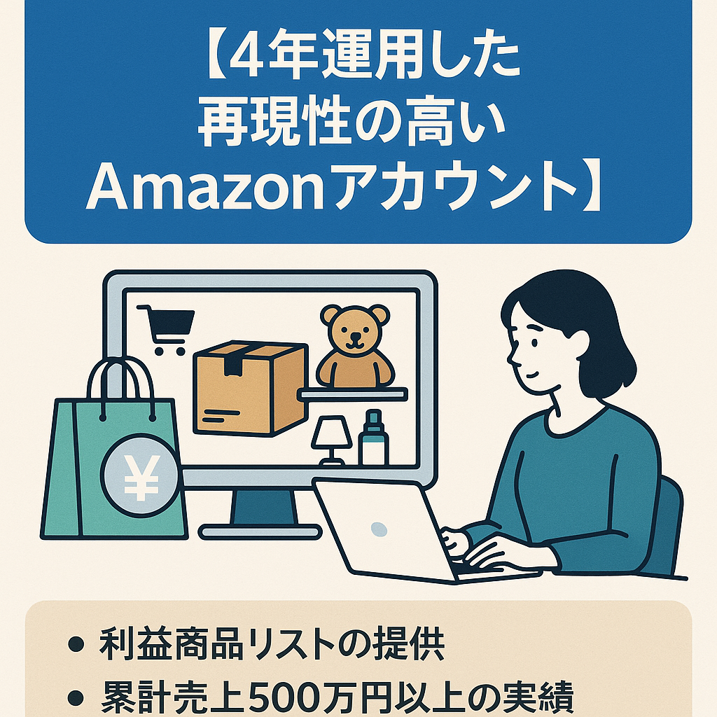 EC事業：物販事業売却【4年運用した再現性の高いAmazonアカウント】累計売上500万円以上/出品規制も複数解除済/仕入れ先も引き継ぎ可/雑貨・おもちゃ・日用品など