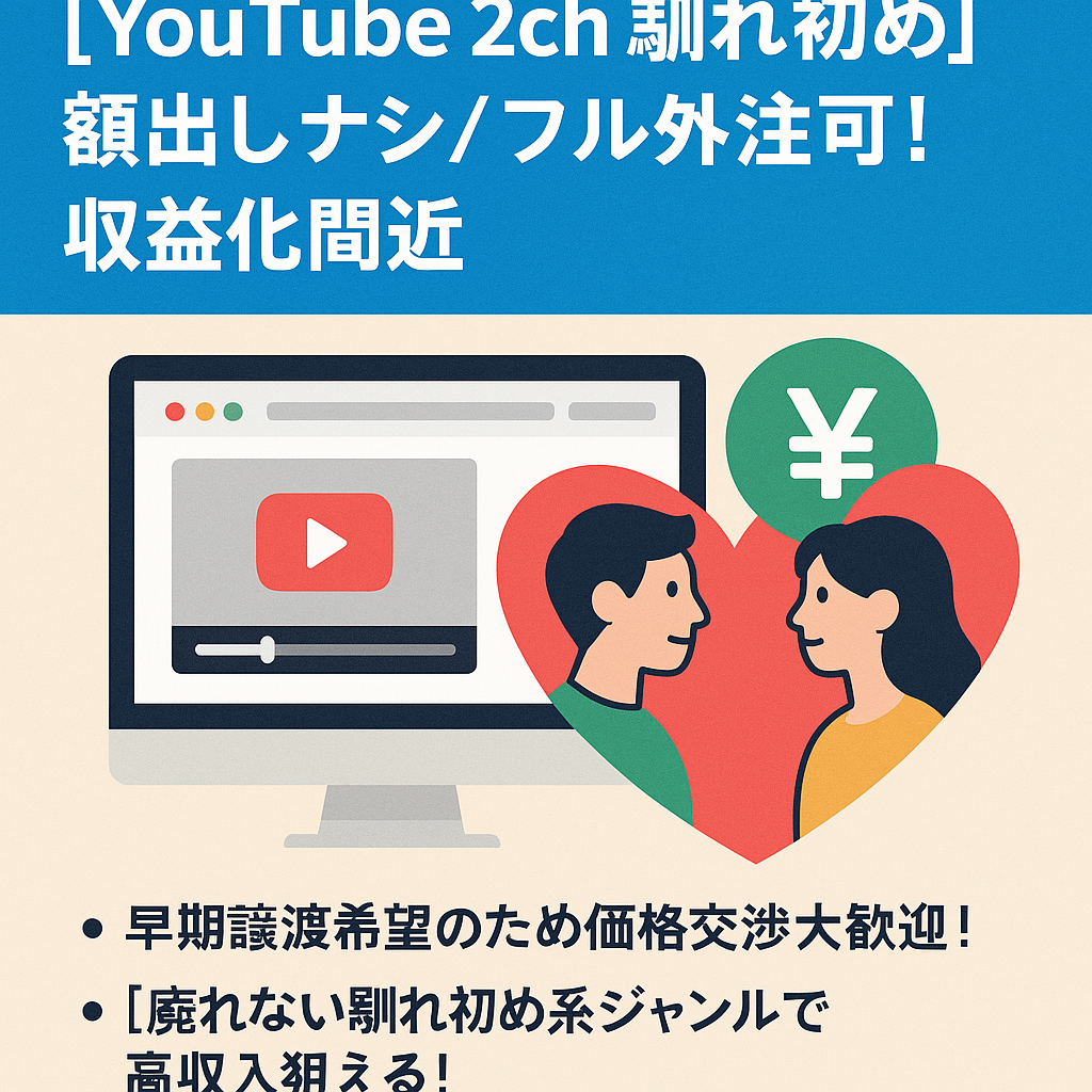 【YouTube 2ch 馴れ初め】顔出しナシ/フル外注可！収益化間近！