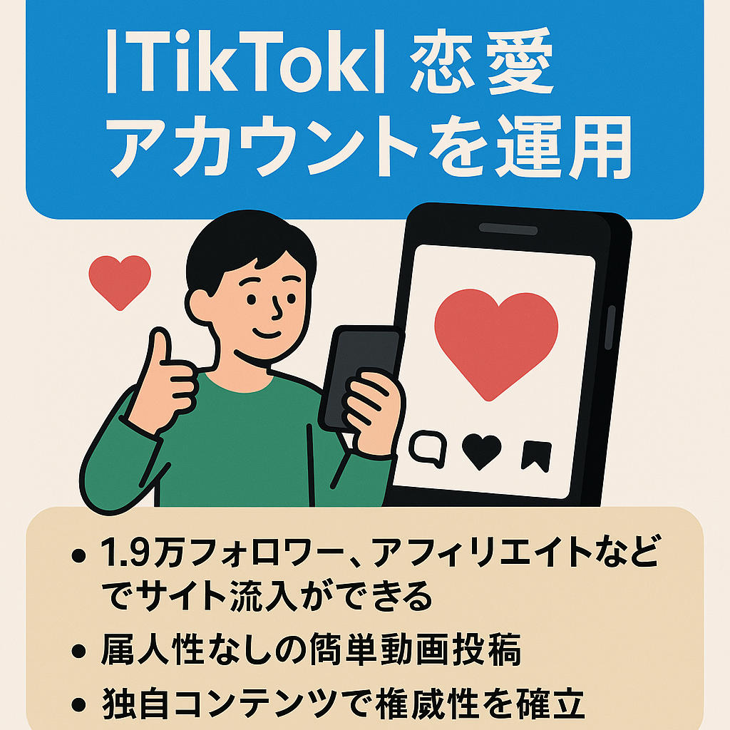 【TikTok1.9千以上】最高65万再生！属人性なし！1日30分で伸ばし続ける恋愛アカウント