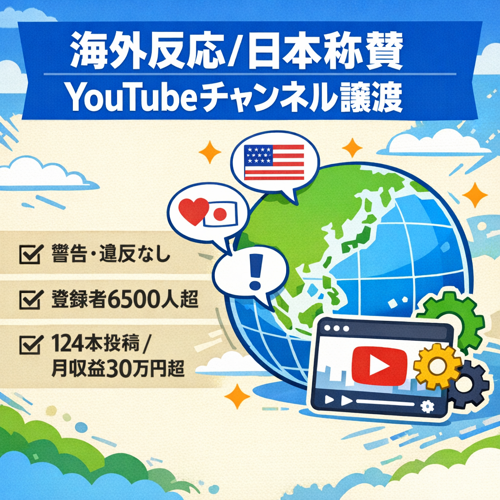 【登録者6500人超え！】海外の反応日本称賛系YouTubeチャンネルの譲渡【警告・違反なし】