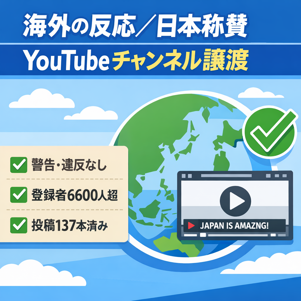 【登録者6600人超え！】海外の反応日本称賛系YouTubeチャンネルの譲渡【警告・違反なし】