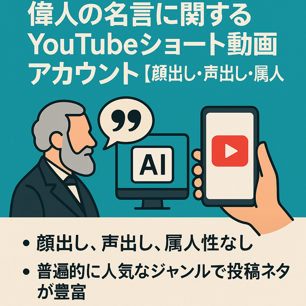 AIで簡単運用！偉人の名言に関するYouTubeショート動画アカウント 【顔出し・声出し・属人性なし】
