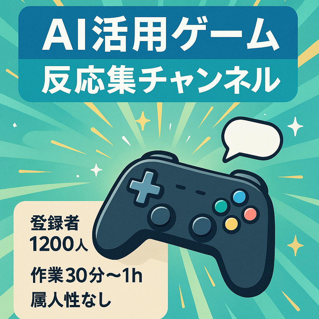 【AI活用/収益家達成済/属人性なし】人気ゲームの反応集チャンネル！直近再生数好調・マニュアル完全譲渡【登録者数1200人】