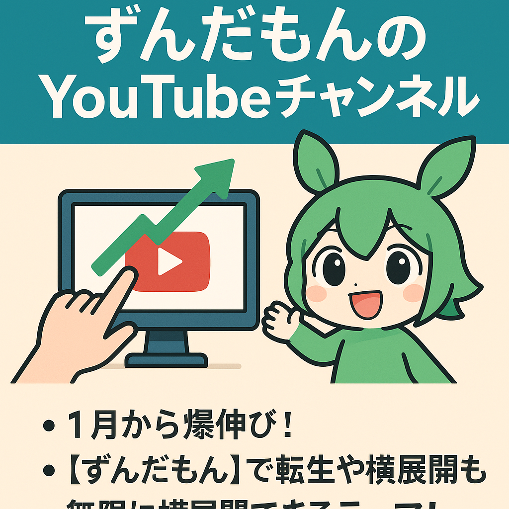 ※3月31日掲載終了早い者勝ち！相場以下！伸びているYouTubeずんだもんチャンネル！アクティブ状態でスタート
