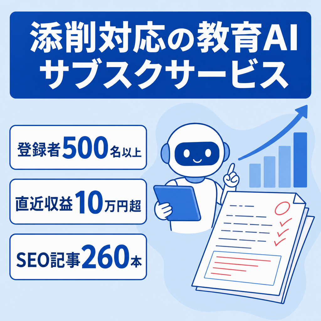 【直近収益10万円以上・登録500名】教育系AIサブスクSaaS｜SEO記事260本で集客