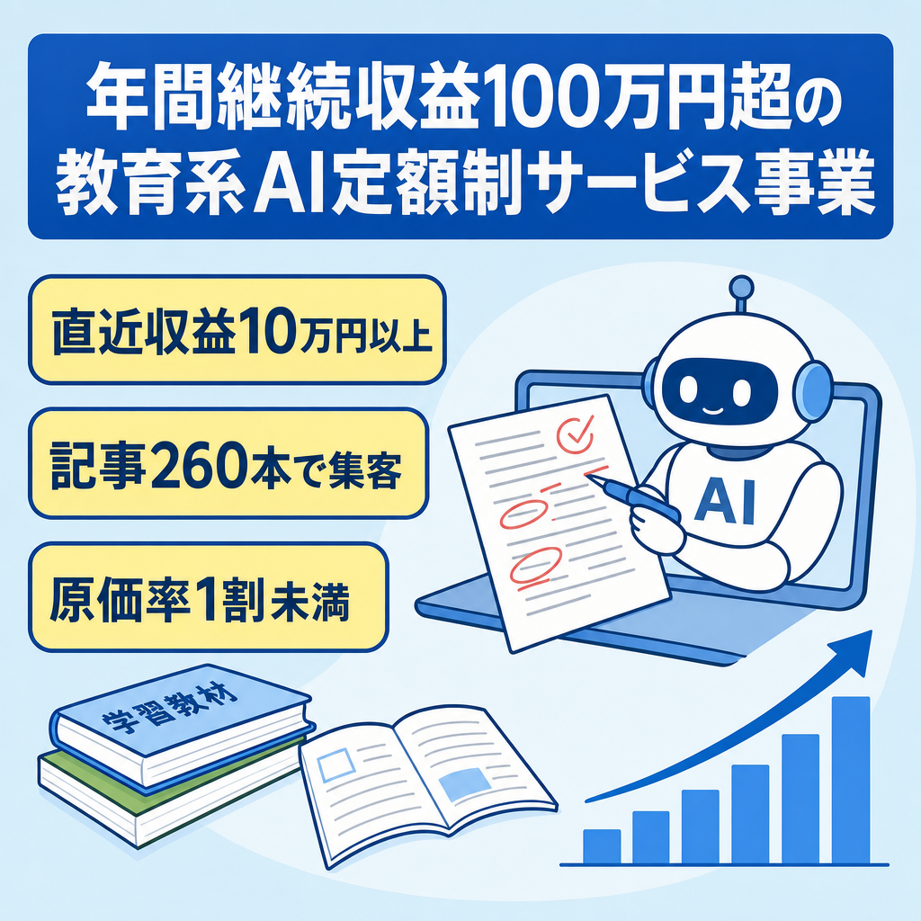 【ARR100万超え・直近収益10万円以上】教育系AIサブスクSaaS｜SEO記事260本で集客