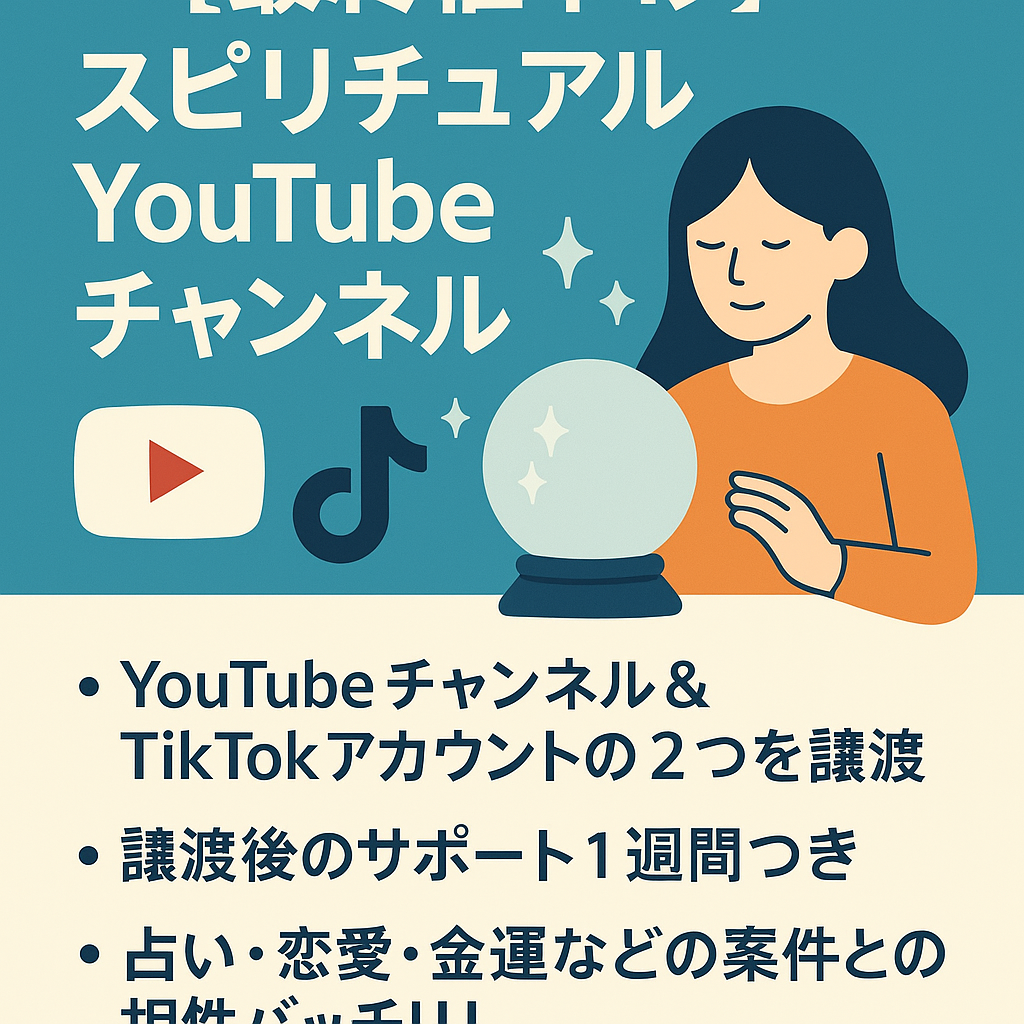 【最終値下げ】スピリチュアルYouTubeチャンネルとTikTokアカウント譲渡（サポート付き）