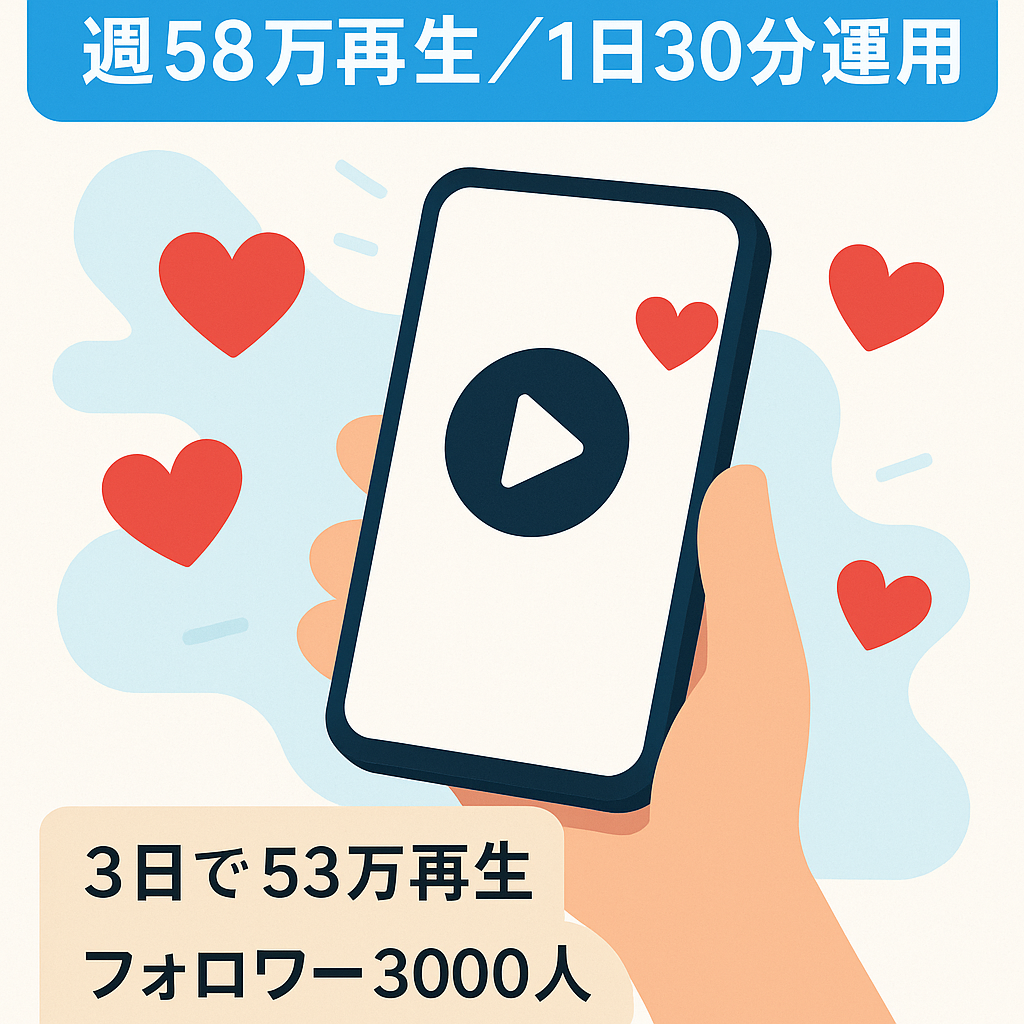 【直近1週間の動画視聴回数58万回！フォロワー3000人越え！】1日30分で運用可能の恋愛系TikTokアカウント
