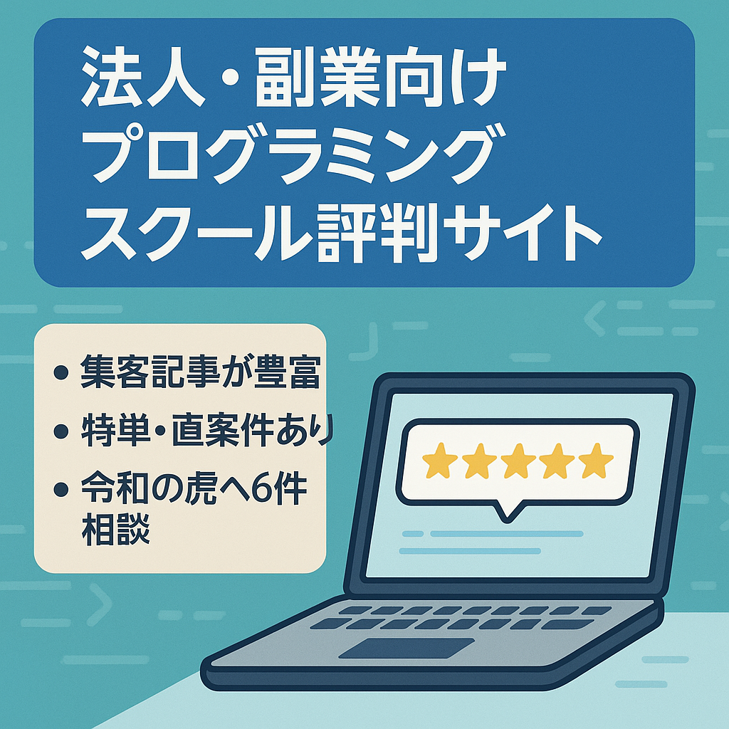 【令和の虎注目】法人様・副業向けプログラミングスクールの評判・口コミサイト