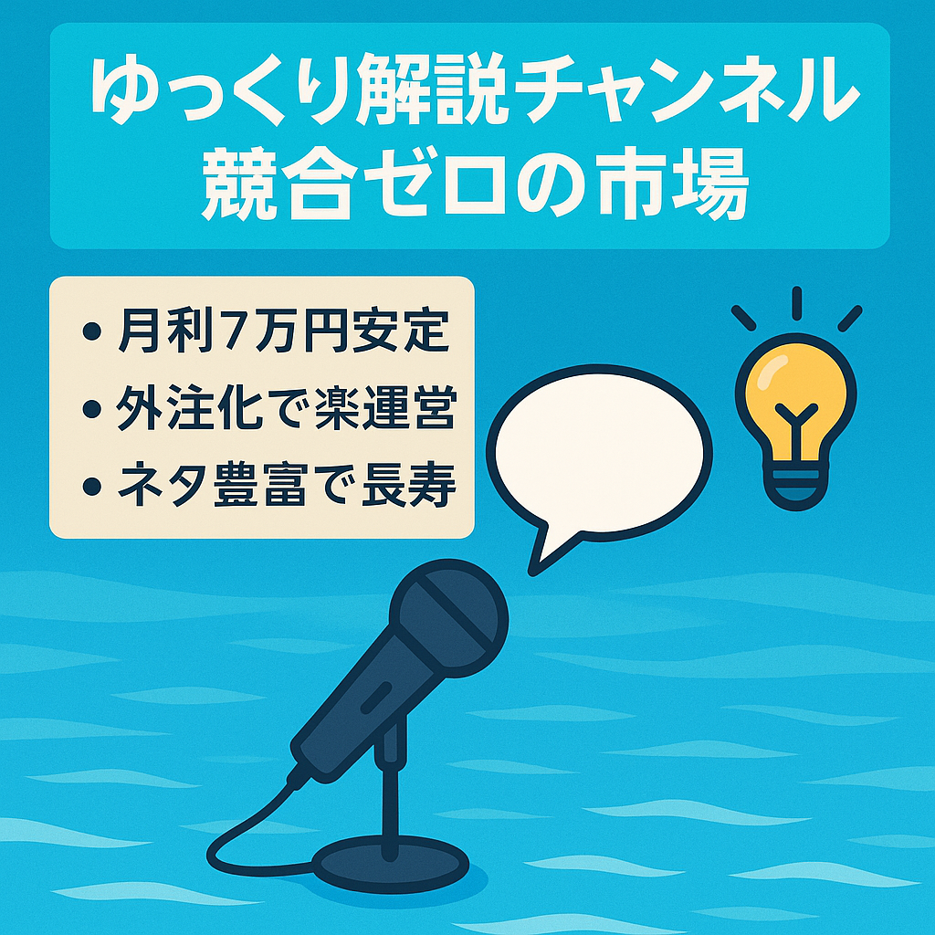 【月利7万円！外注引き継ぎ可能！ライバル不在】競合がいないブルーオーシャンのゆっくり解説。ネタ豊富で安定した利益を出せます。