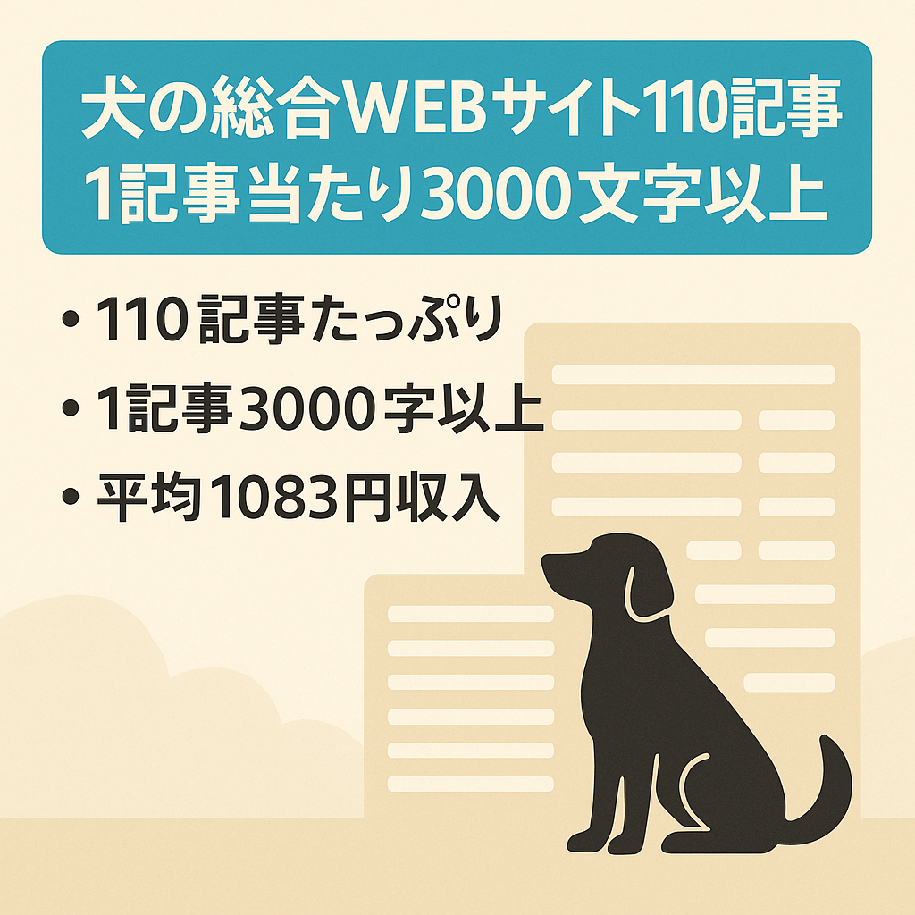 犬の総合WEBサイト110記事、1記事当たり3000文字以上
