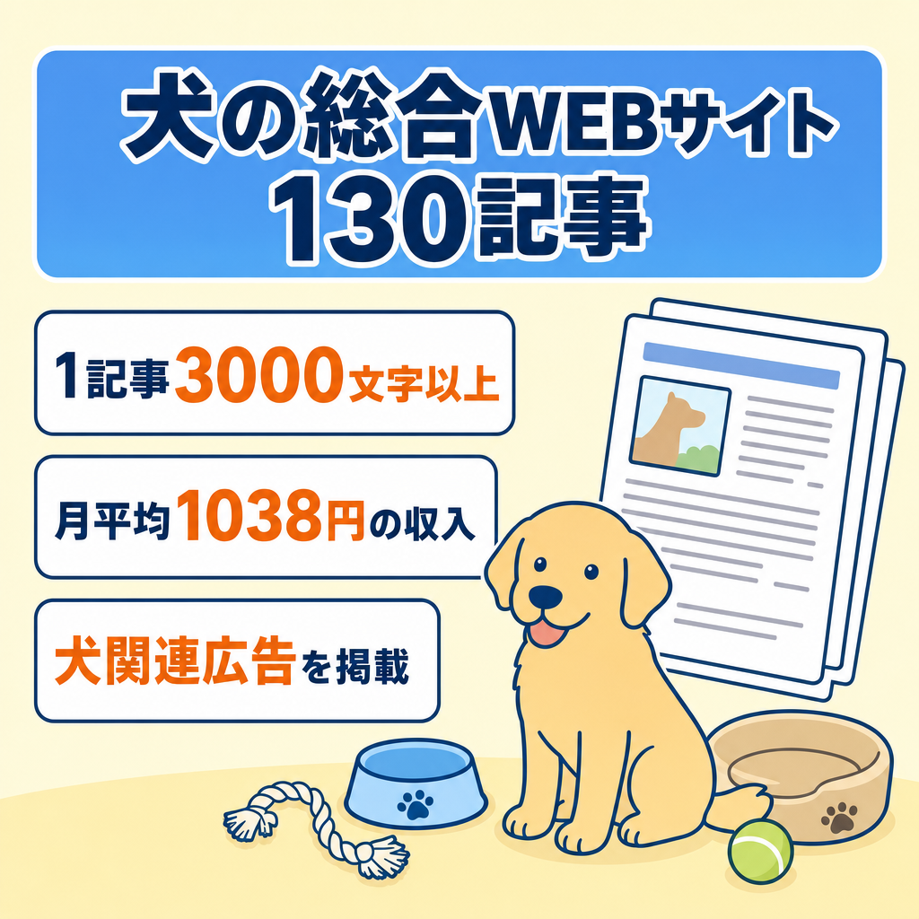 犬の総合WEBサイト130記事、1記事当たり3000文字以上