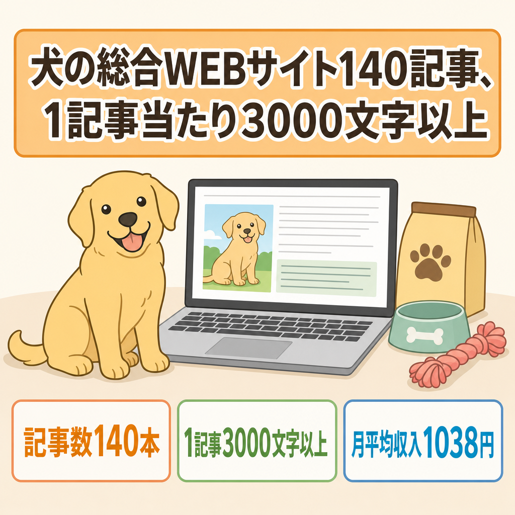 犬の総合WEBサイト140記事、1記事当たり3000文字以上
