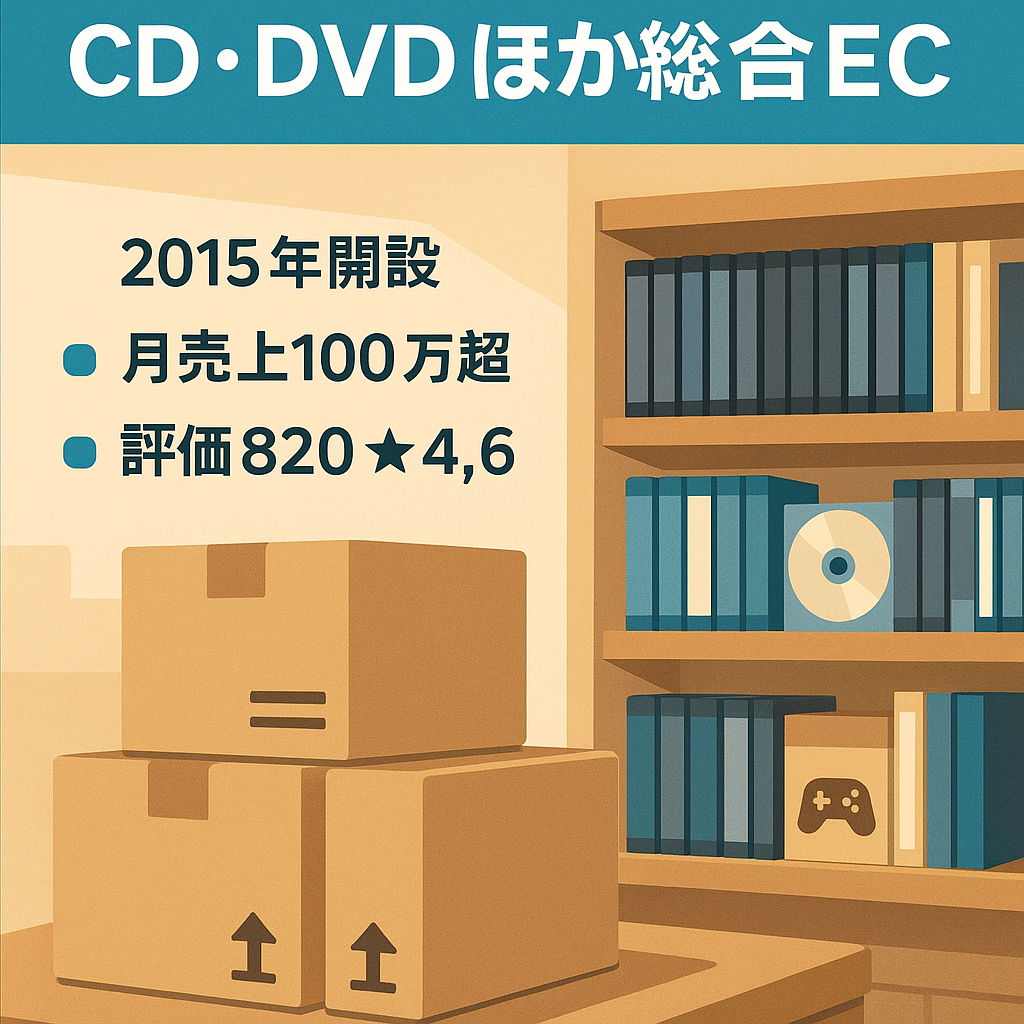 【EC事業の譲渡】【2015年開設】【取扱ジャンル】CD,DVD,食品,おもちゃ,ゲーム,書籍,新品家電,文房具 【最高月間売上１００万以上】優良アカウント 評価数820 平均評価4.6