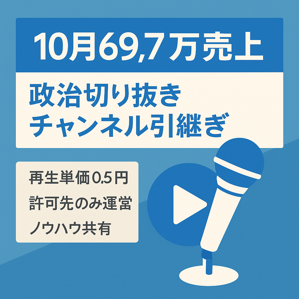 【10月69.7万円・優秀な編集者さん引継ぎ】参政党系の政治切り抜きチャンネル