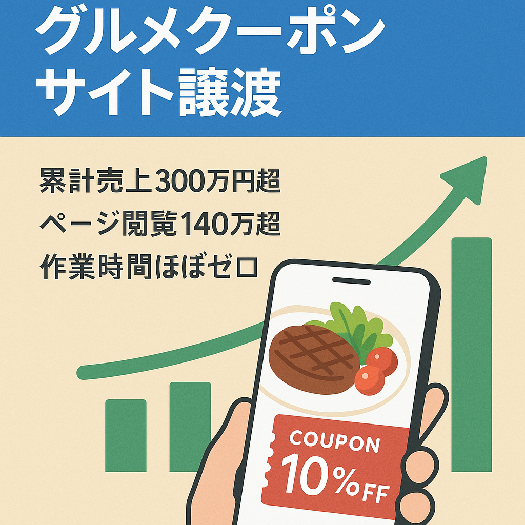 【自動外注運営】有名グルメクーポンサイトの譲渡します