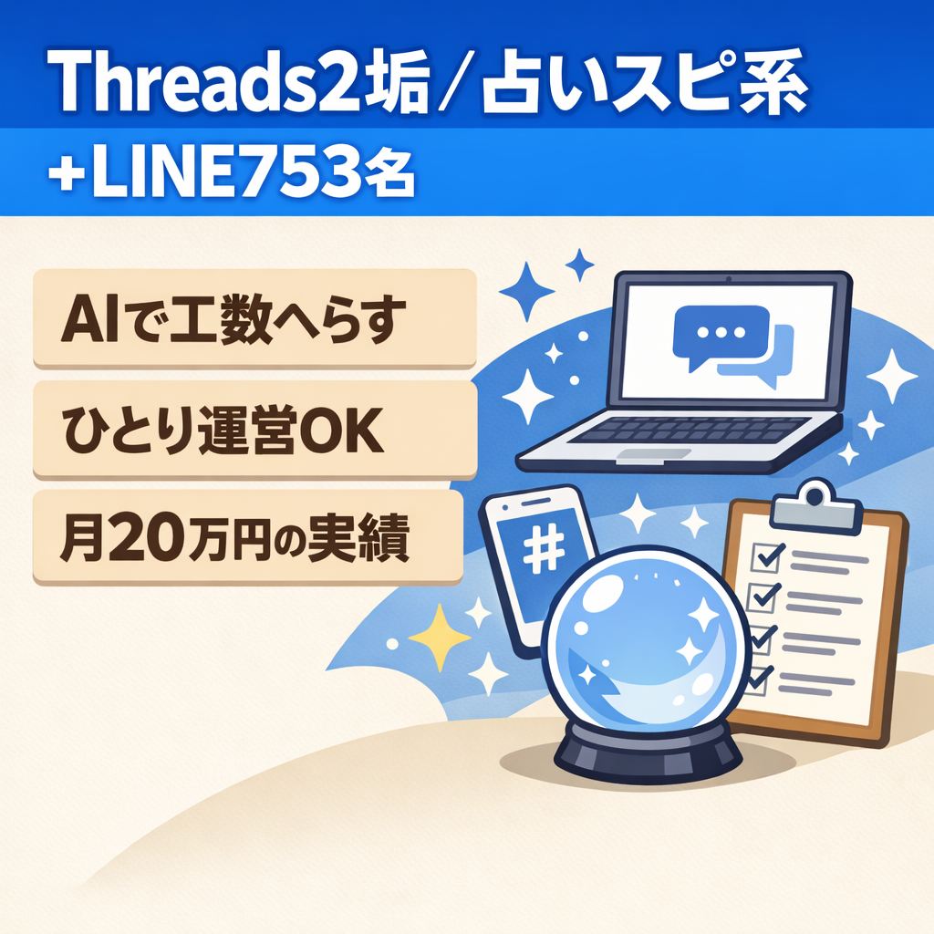 【月20万円】threads 2垢+LINEリスト753名セット！AI効率運営の占い・スピ系