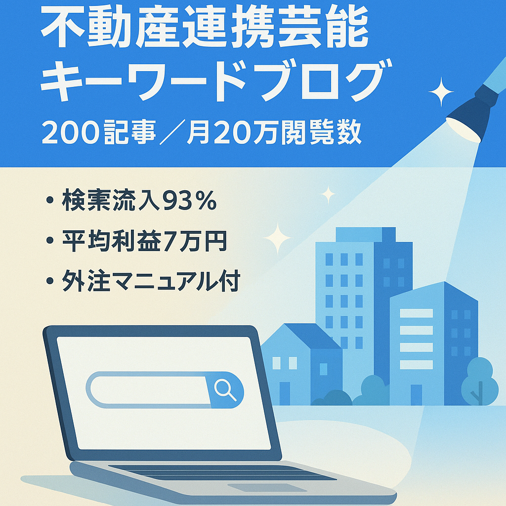 【約200記事で月間PV20万】不動産業と相性のいい芸能系ロングキーワードで安定集客【完全放置】