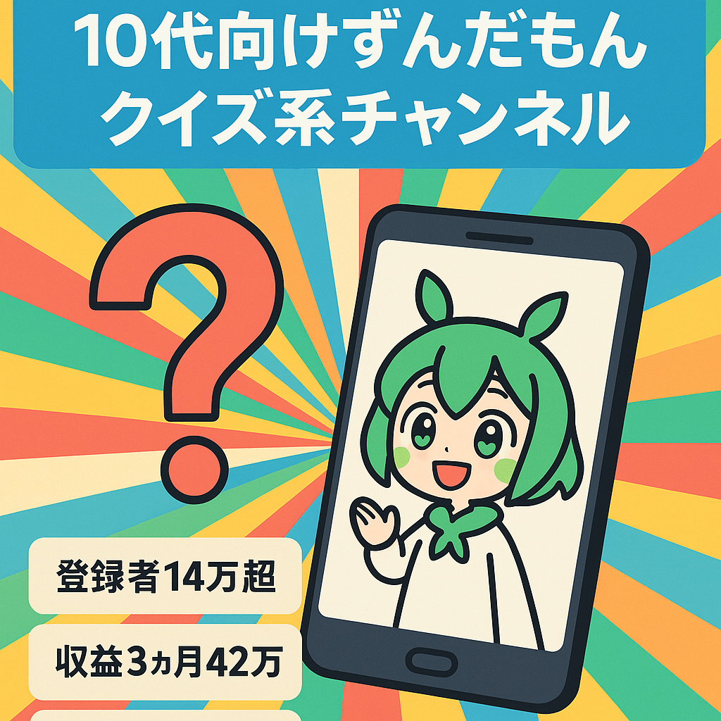【3ヶ月収益42万円/登録者14万人超/伸びしろ大】10代向けずんだもんショートクイズ系チャンネル／アフィリ可能