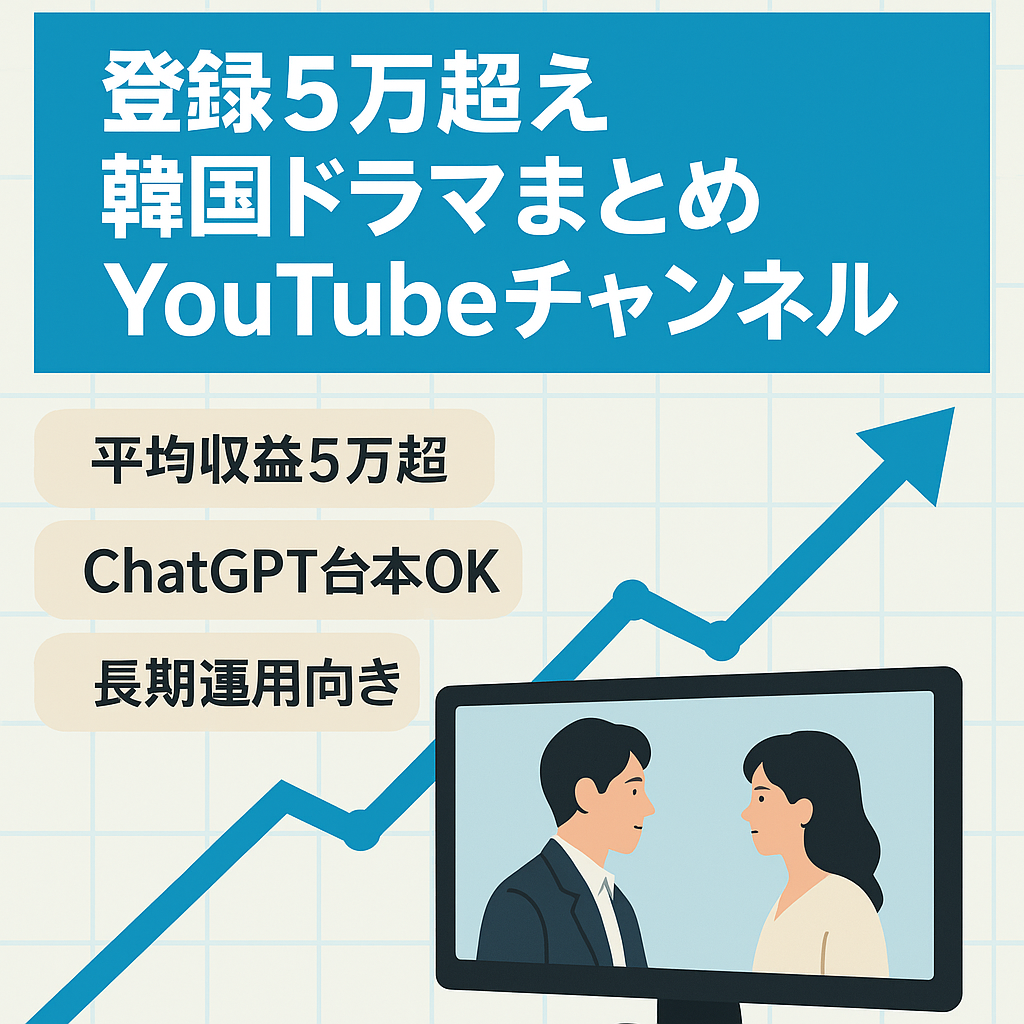 値下げ交渉可！登録者5万超え韓国ドラマまとめチャンネル！直近収益平均5万超え！
