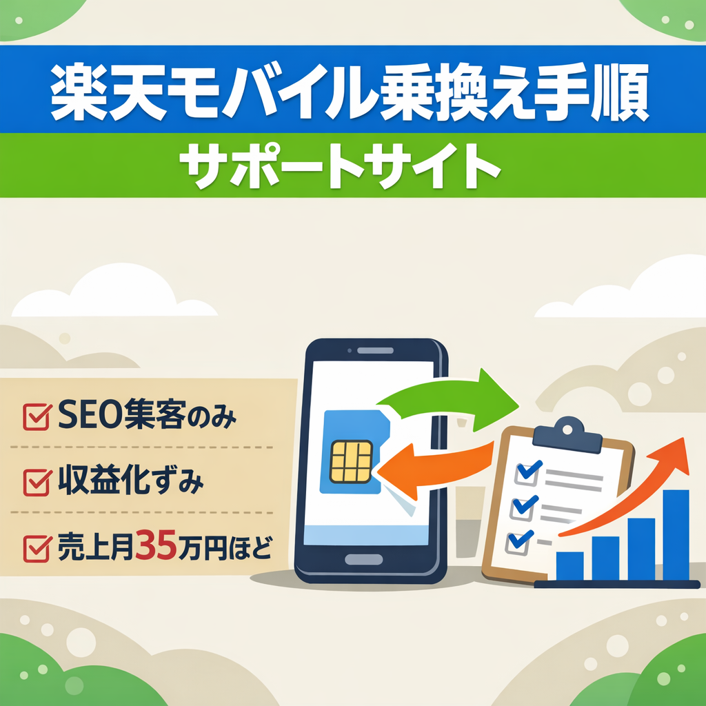 【収益化済み】楽天モバイルの紹介・乗り換え手順サポートの専門サイト【約35万円の売上月あり】