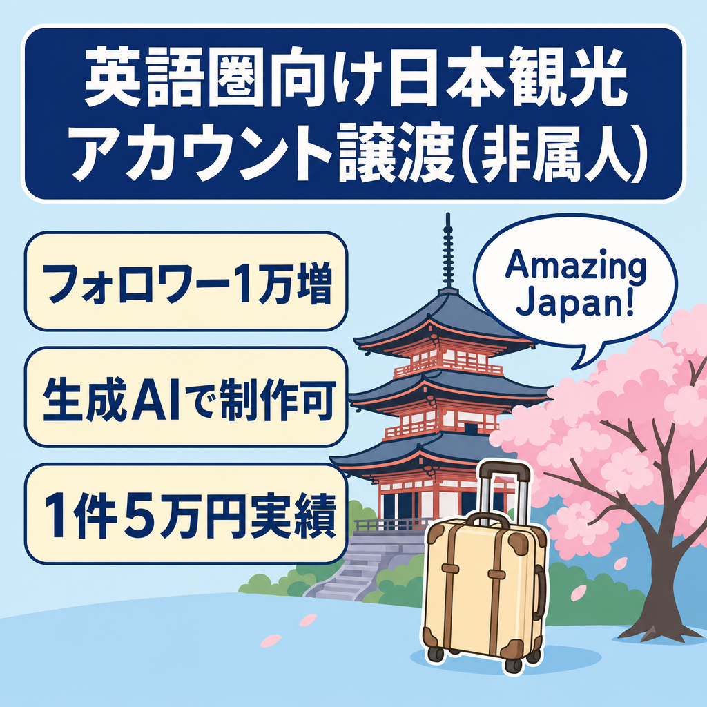 【インバウンド×英語圏】日本観光紹介アカウント譲渡（非属人）｜2.3万フォロワー・収益化達成