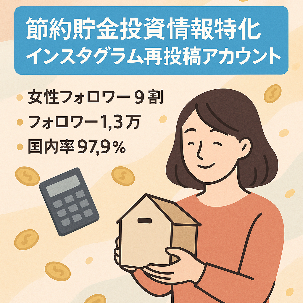 【フォロワー1.3万人/女性90%超】節約・貯金・投資情報特化Instagramリポストアカウント