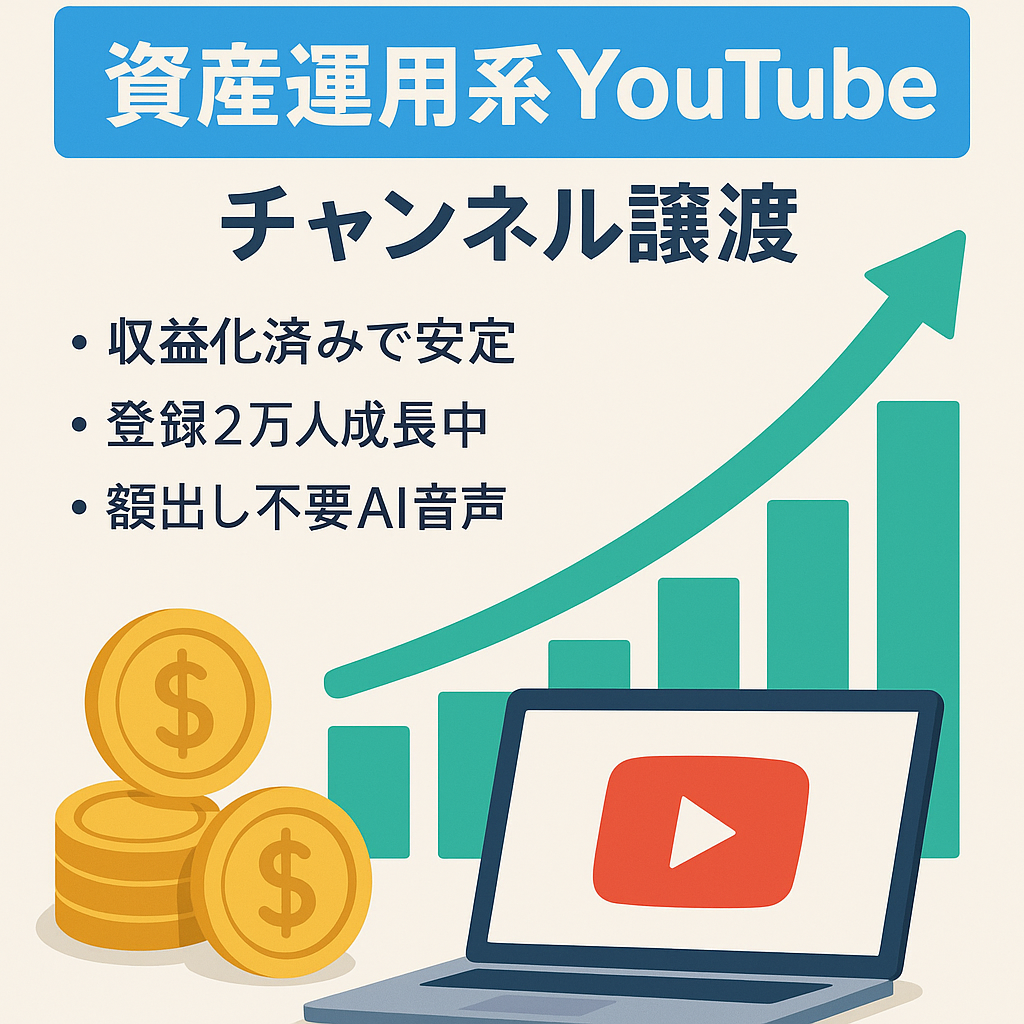 【収益化済み/成長中/属人性なし/超レア案件】資産運用系YouTubeチャンネルの譲渡