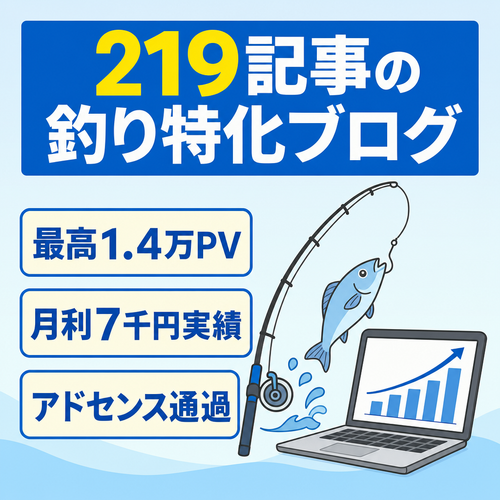 【1万PV以上キープ/月利5千円以上キープ】アドセンス通過済！219記事の資産を持つ釣り特化ブログ