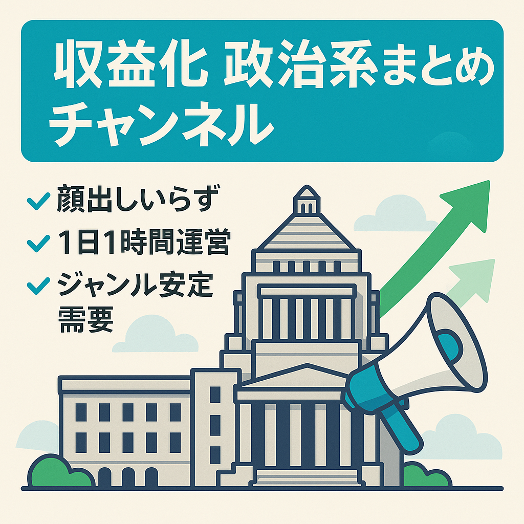 【急成長中！収益化済！】日本の政治系まとめチャンネル｜1日1時間程度の作業で継続運営可能！ 顔出し不要/属人性なし【再現性あり】