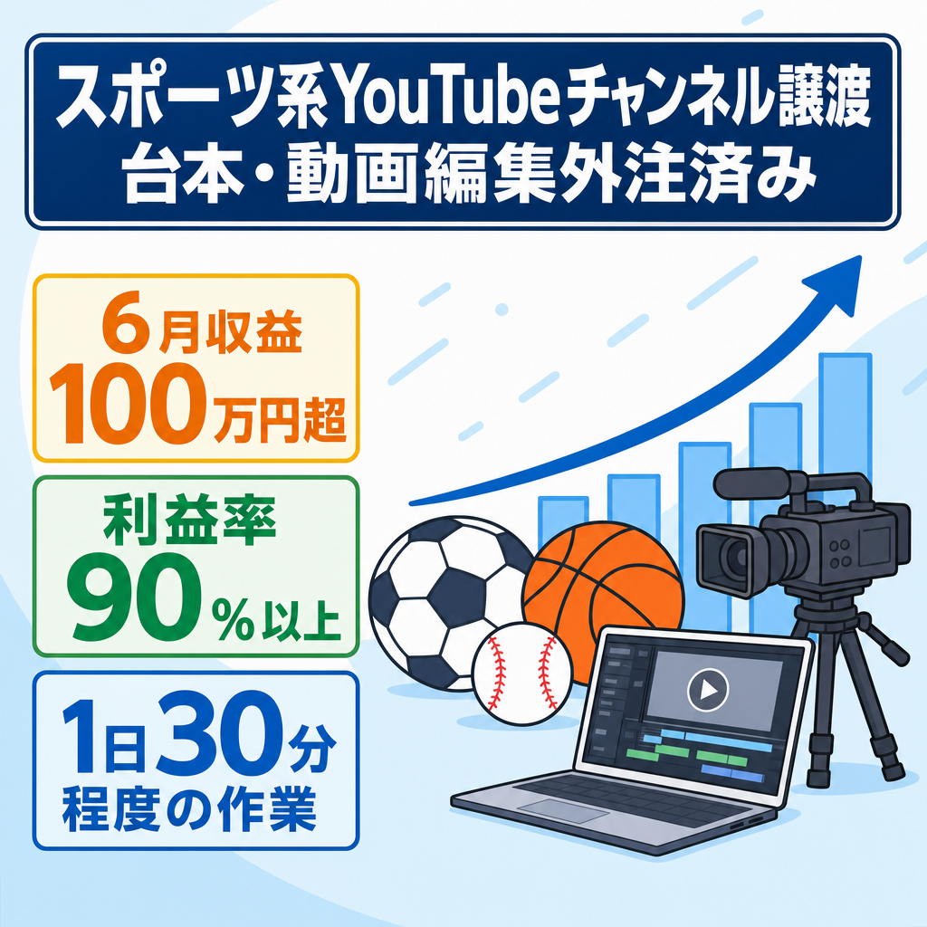 【6月収益100万円超え】スポーツ系YouTubeチャンネル譲渡／台本・動画編集外注済み