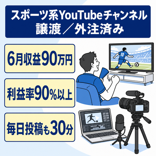 【6月収益90万円】スポーツ系YouTubeチャンネル譲渡／台本・動画編集外注済み