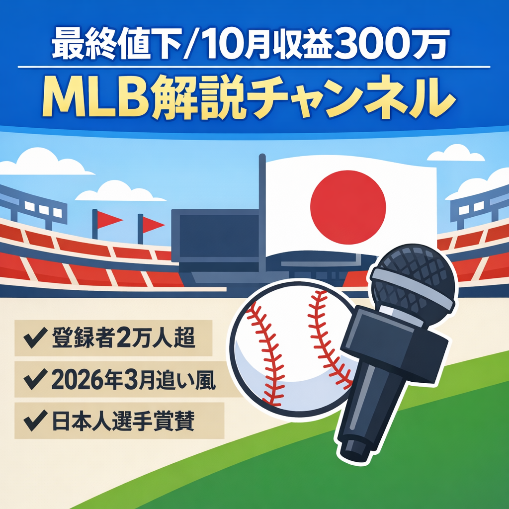 【最終値下/10月収益300万円/登録者2万人超え】日本人選手賞賛&MLB解説系チャンネル