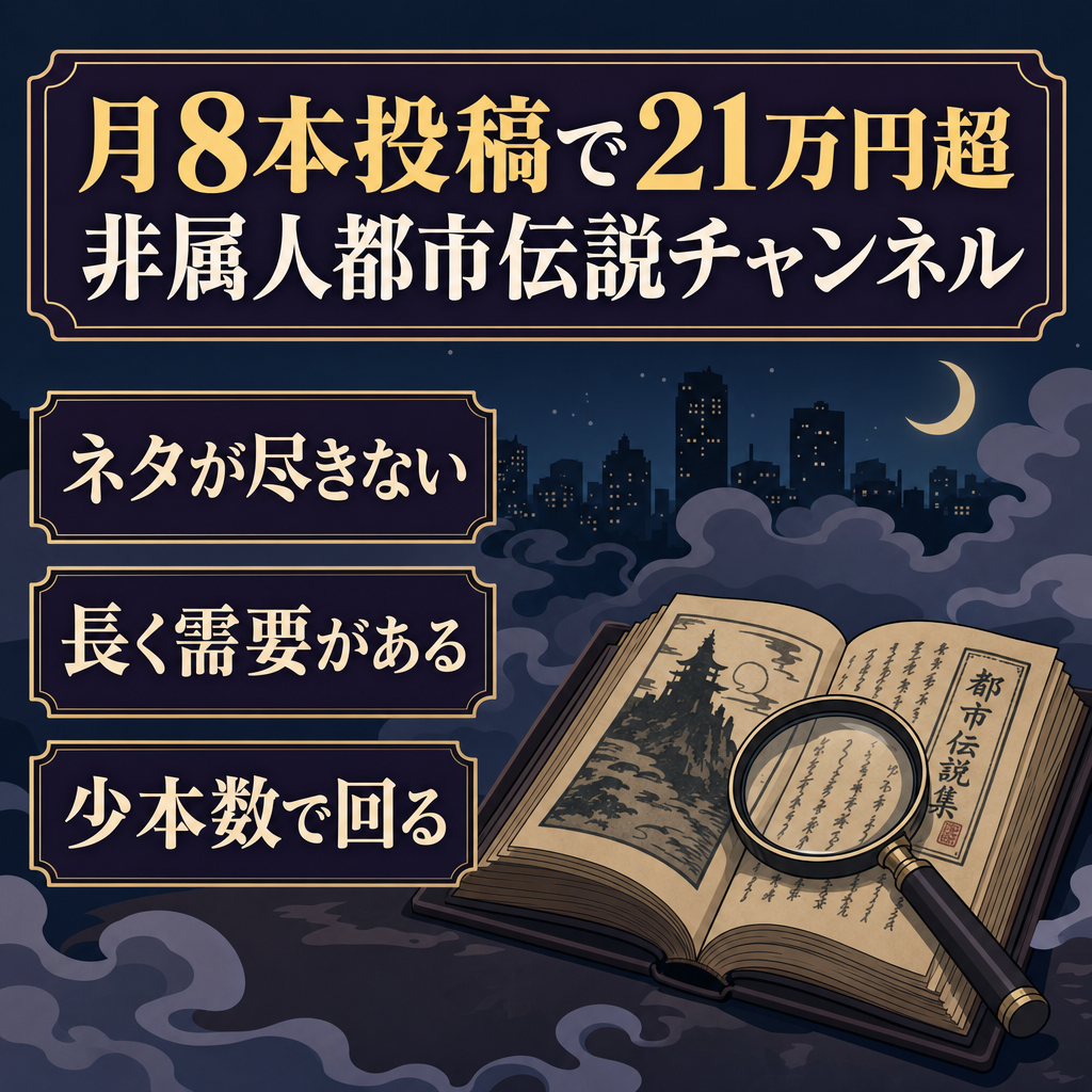 【月に8本投稿で21万円超】根強い人気の非属人都市伝説チャンネル