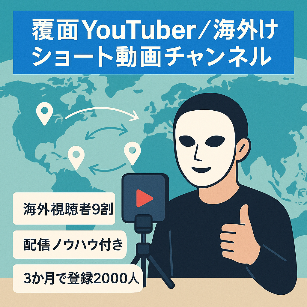 【最終値下げ shorts動画メイン】覆面YouTuberチャンネル【海外ユーザー90%以上 未収益】