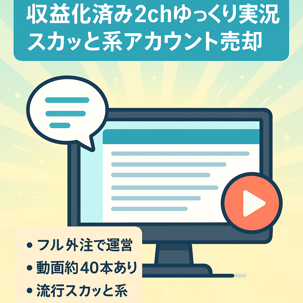 【収益化済み】2chゆっくり実況（スカッと系）アカウント売却案件
