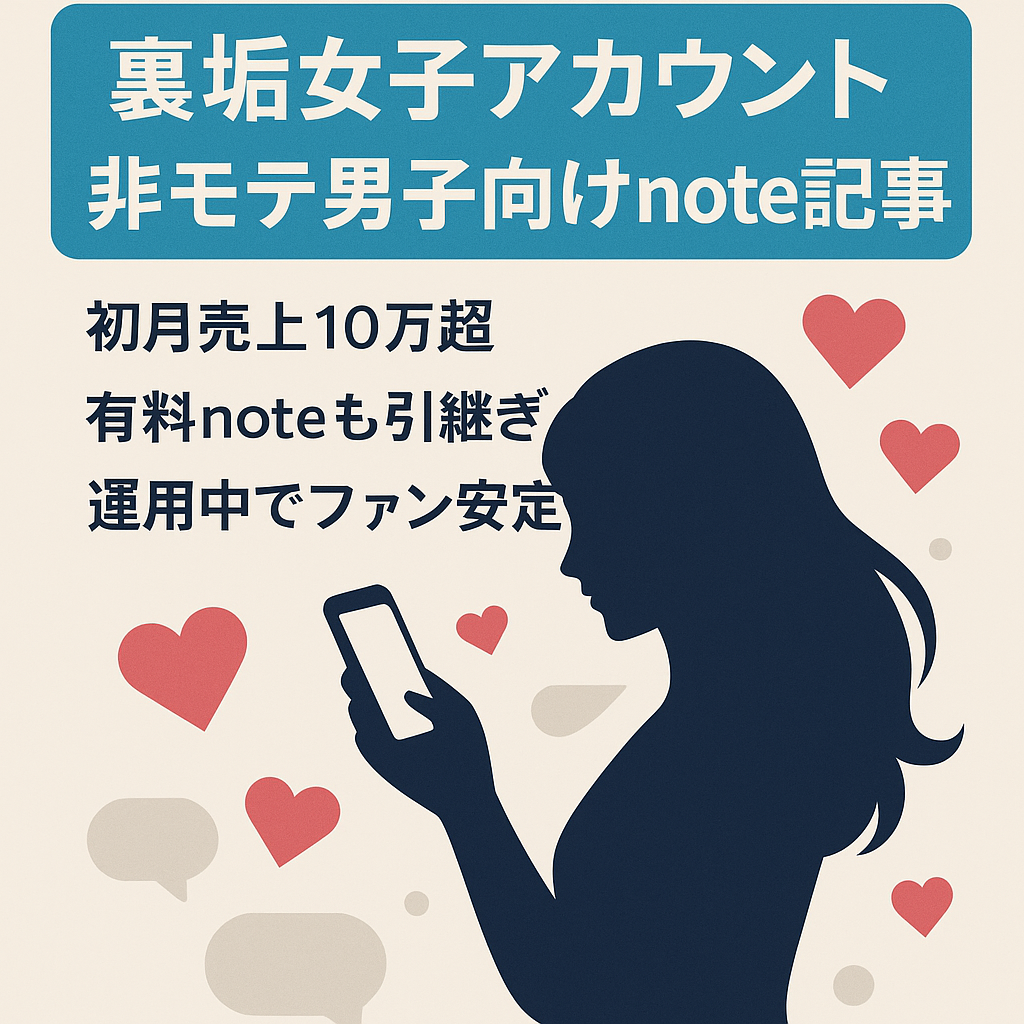 【万垢・一日数分・売上10万超】非モテ男子をターゲットにした裏垢女子アカウント｜note記事も譲渡