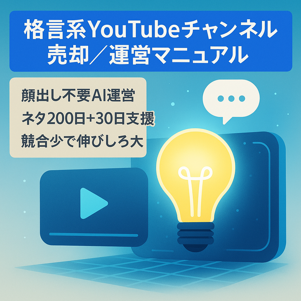 【大幅値下げ】収益化済・属人性ゼロ・伸び代大の格言系YouTubeチャンネル売却案件|運営マニュアルを譲渡