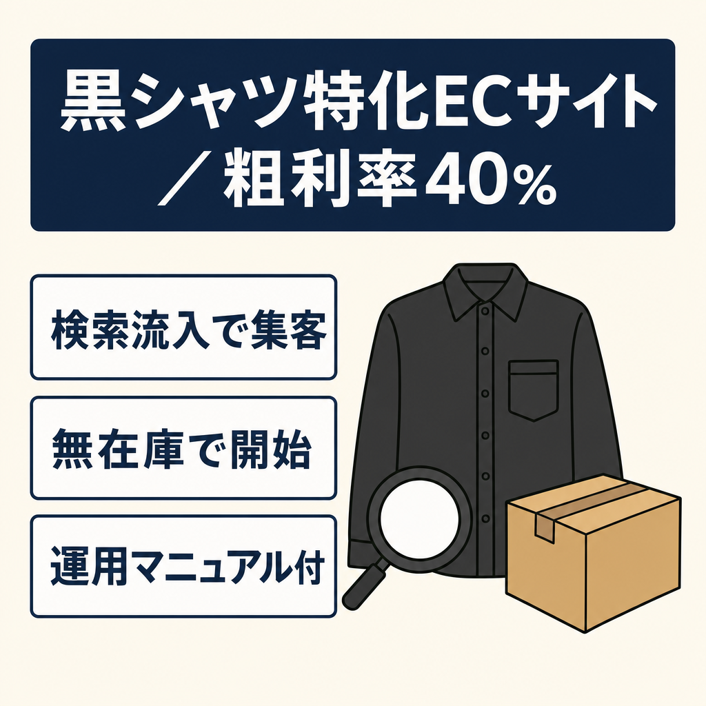 SEOが効いた集客力の黒シャツ特化EC！粗利率40%の高収益モデル