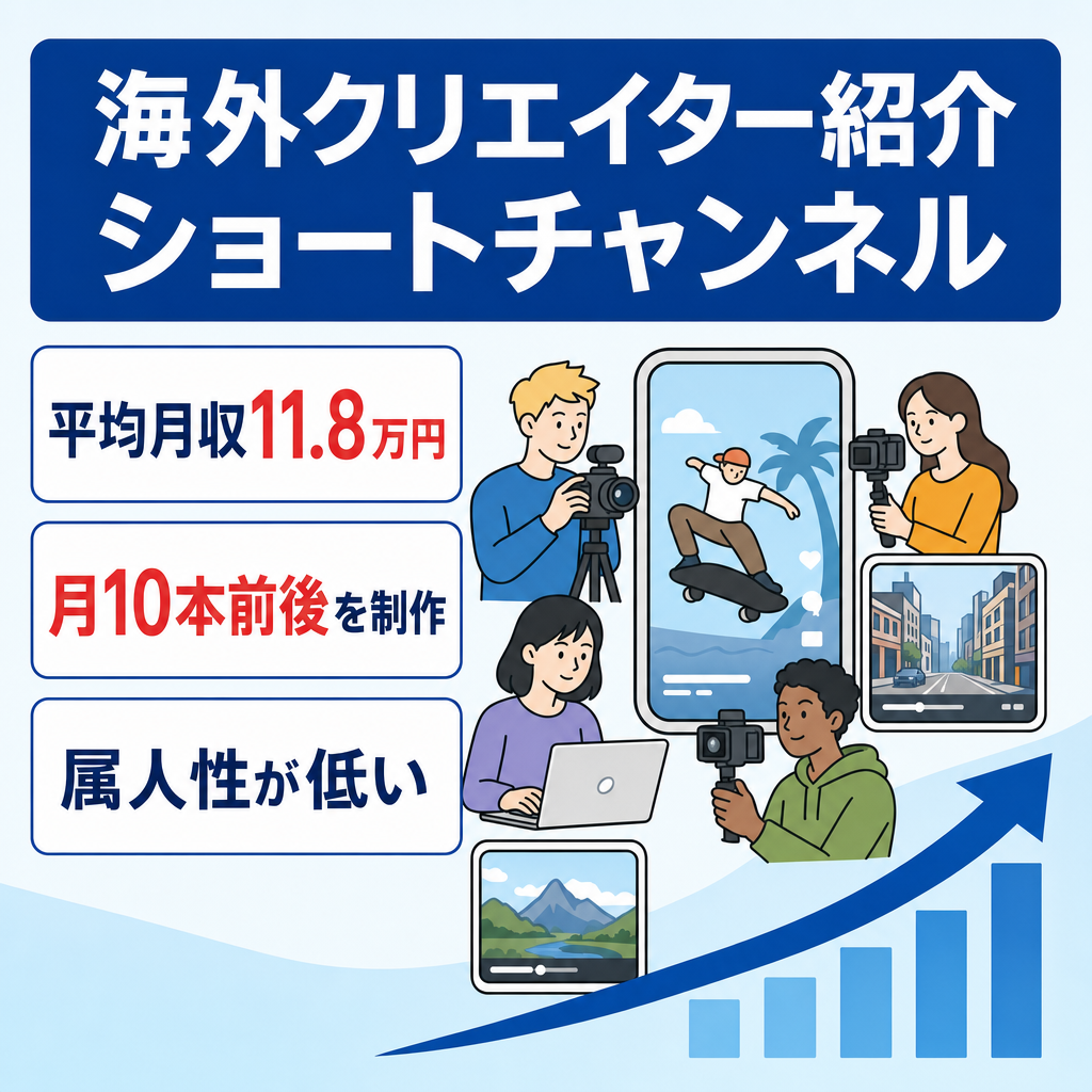 【月10本前後で平均月収11.8万円・属人性なし】海外クリエイター紹介型ショートチャンネル