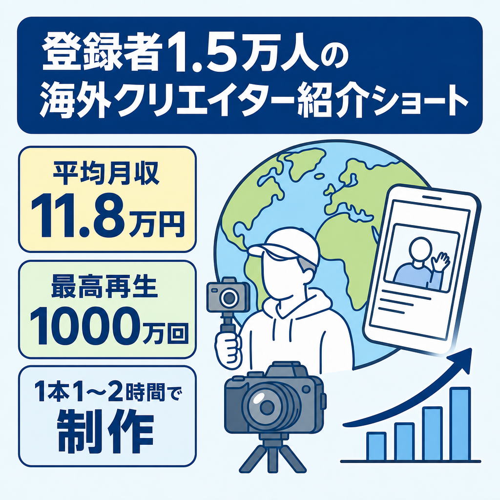【平均月収11.8万円】登録者数1.5万人・海外クリエイター紹介型ショート