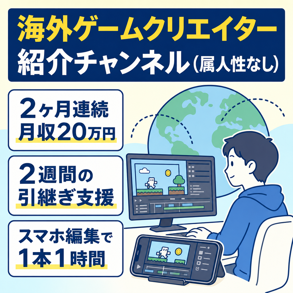 【2ヶ月連続月収20万】海外ゲームクリエイター紹介チャンネル/属人性無し