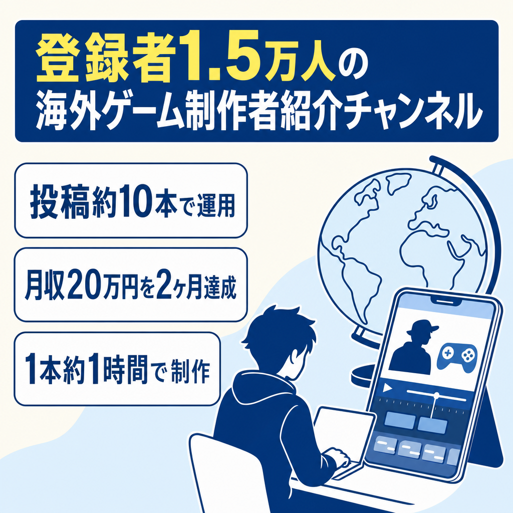 【非属人/投稿本数10本前後で平均月収11万】登録者数1.5万人/海外ゲームクリエイター紹介チャンネル