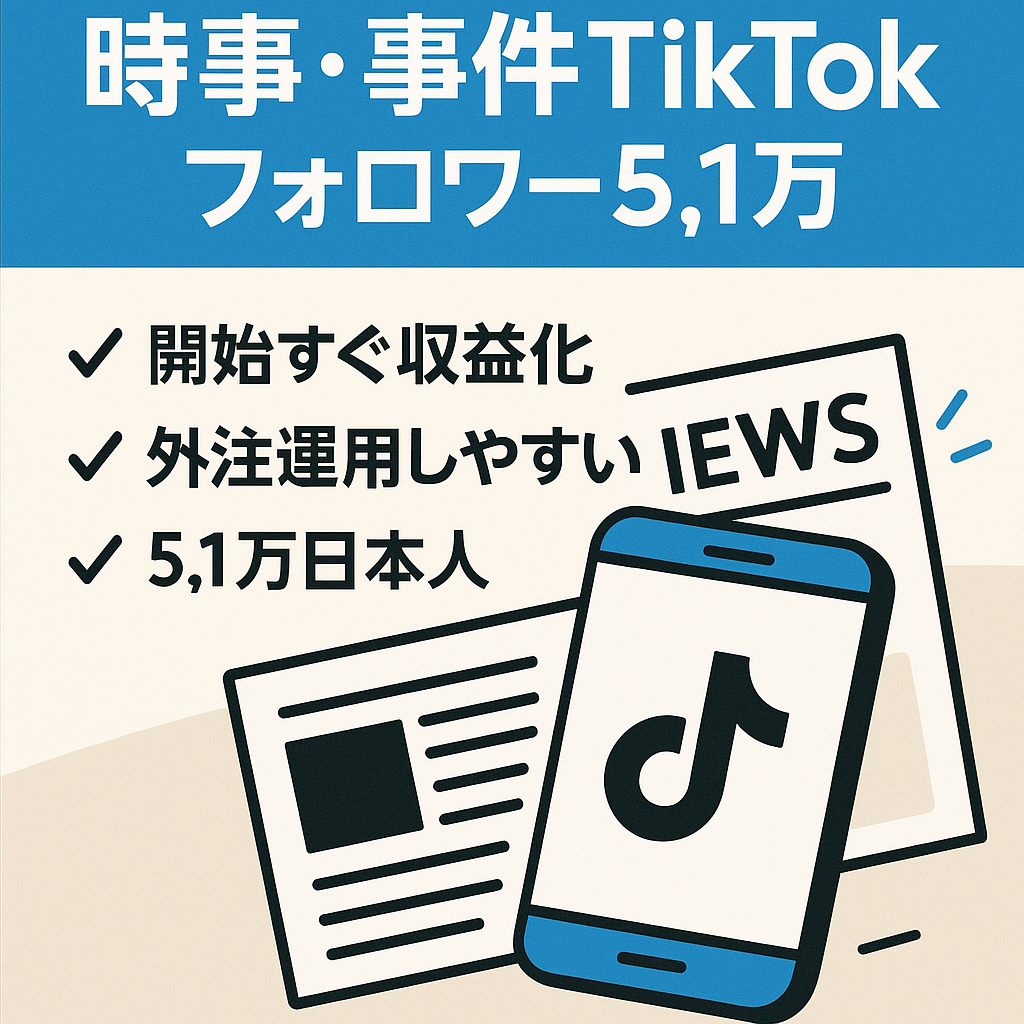 【即収益化可能】時事ネタ・事件ジャンルのTikTok垢/フォロワー約5.1万人/本人確認済み/そのまま収益化可能◯