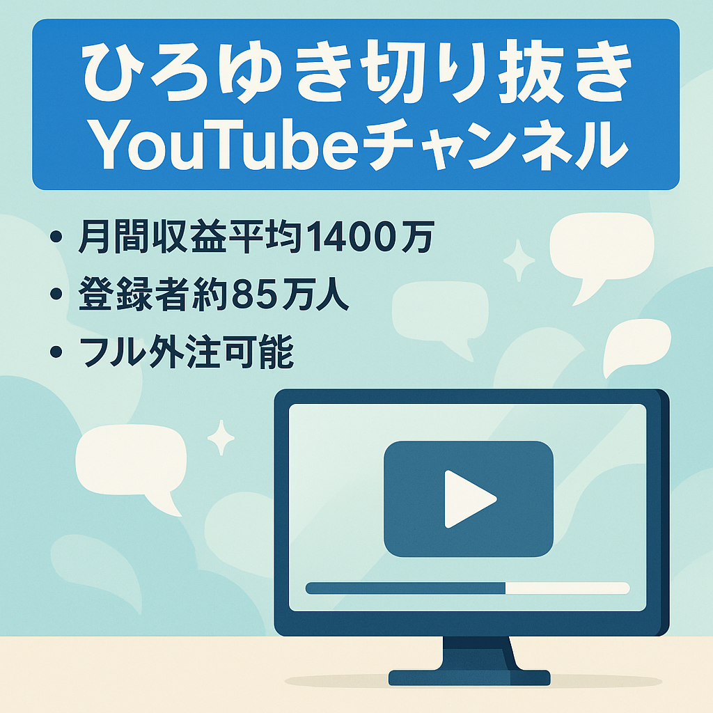 切り抜き業界No.1【月間収益平均1400万円・登録者約85万人】ひろゆき切り抜きYouTubeチャンネル【フル外注可能】
